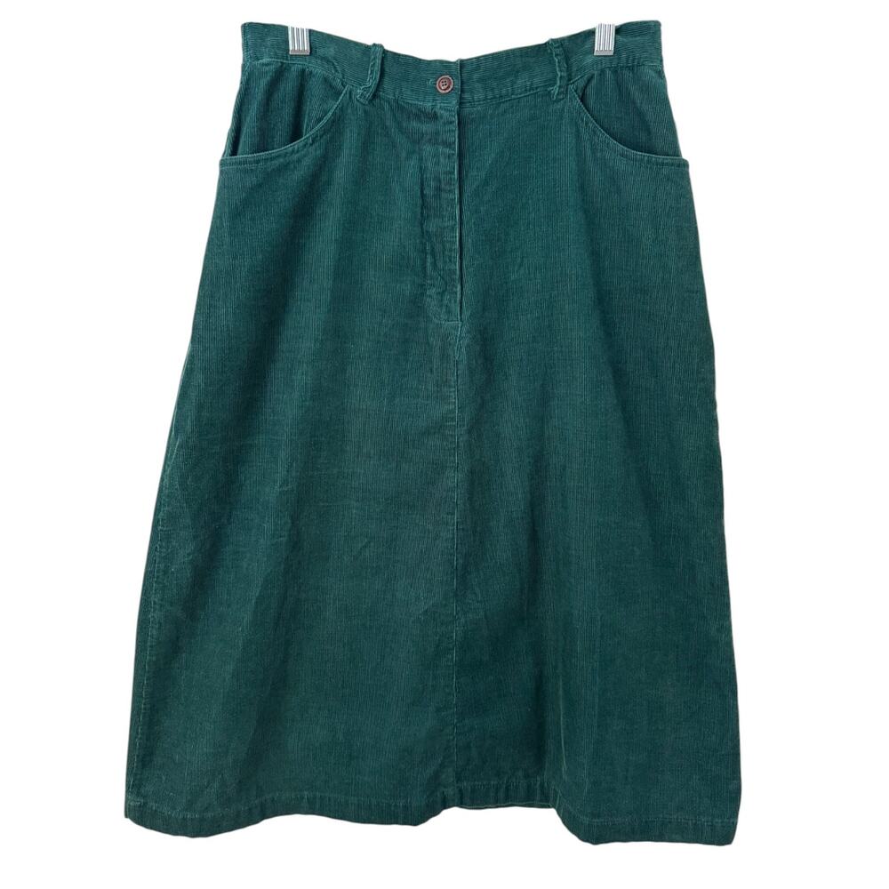 Erika Classics Vintage Dark Green Corduroy A Line Midi Skirt Womens Size Medium